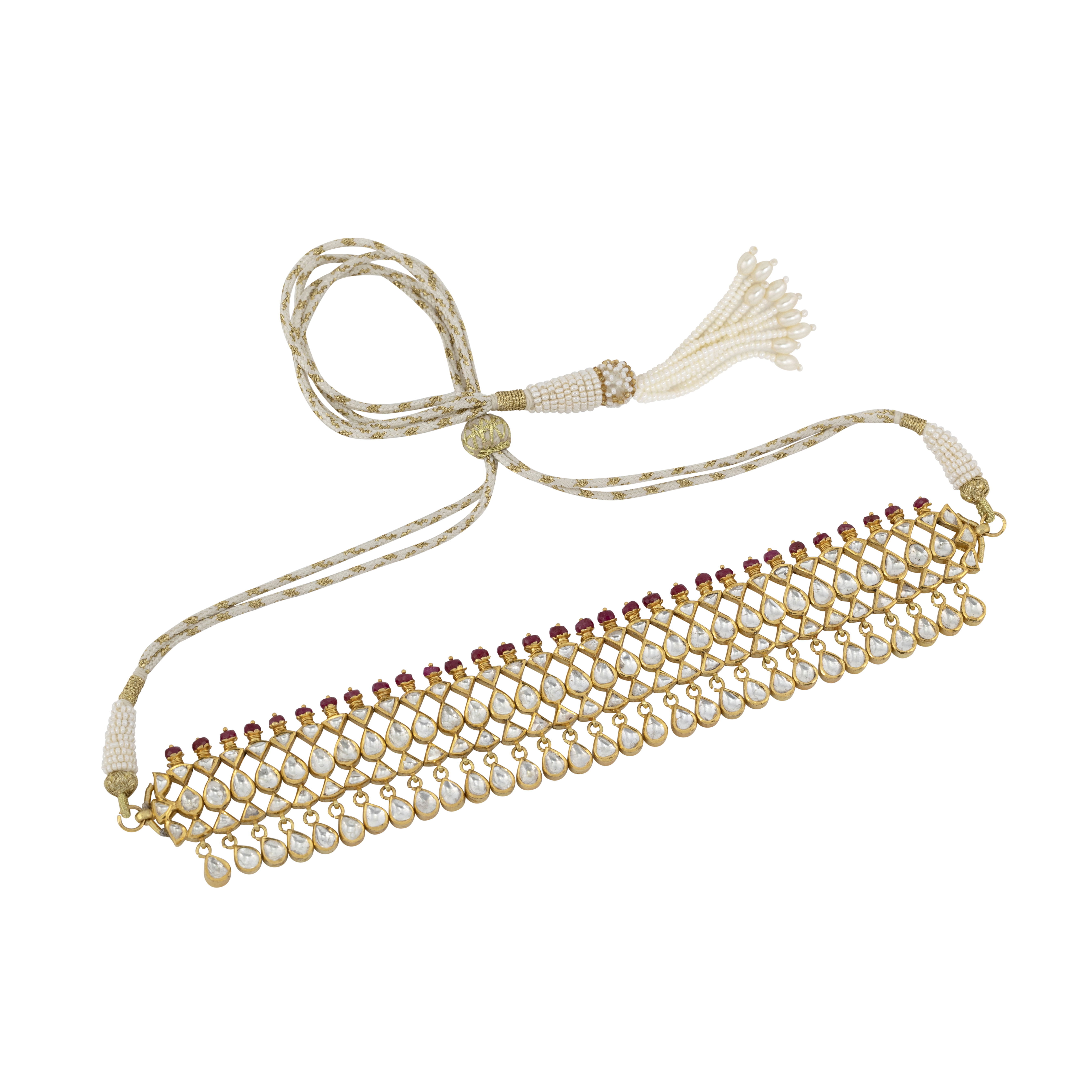 Polki Choker with Red Beaded Fungar and Teardrop Drops